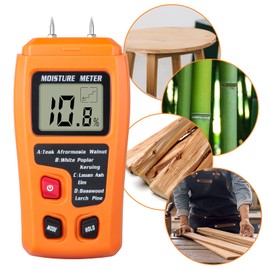 Wood Moisture Meter - Digital LCD Moisture Detector, Pin-Type Water Leak Detector Damp Tester for Firewood Paper Woodworking (Orange)