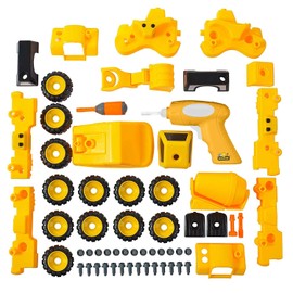 BUILD ME Set of 3 Take Apart Construction Truck Toys, Dump Truck, Cement Truck, Excavator with Sounds, Educational Build It Yourself Vehicles with Battery Powered Drill