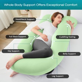 Sasttie Pregnancy Pillows for Sleeping, U Shaped Cooling Full Body Pillow with Removable Cover, Pregnant Women Must Haves, Maternity Essential, Light Green