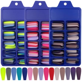 LoveOurHome 300pc Coffin Press on Nails Long Fake Nail Kit, Coffin Nails Press ons Nail Medium Ballerina Acrylic Glue Nails Tips Full Cover Matte Artificial Nails False Fingernail for Women Girls