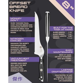KESSAKU Offset Bread Deli Serrated Knife - 8 inch - Dynasty Series - Razor Sharp Kitchen Knife - Forged ThyssenKrupp German High Carbon Stainless Steel - G10 Garolite Handle with Blade Guard