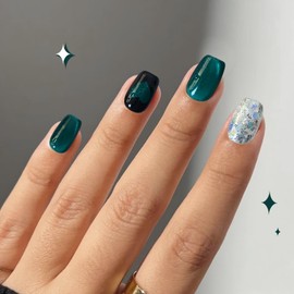 Cihcshe Press on Nails Valentines Day, 100% Handmade Fake Nails with Heart Accents, Reusable Stick On Nail Kit with Jelly Soft Gel, Blue Advanced Custom Acrylic Nails Press Ons for Women, 10Pcs