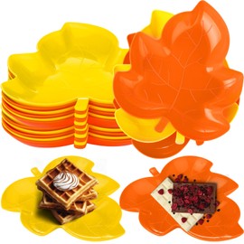 Honeydak 12 Pcs Fall Plates Yellow Orange Plastic Plates Fall Dessert Bowls Thanksgiving Dishes Maple Leaves Shaped Candy Snack Fruit Dishes for Autumn Harvest Thanksgiving Party Supplies Table Decor