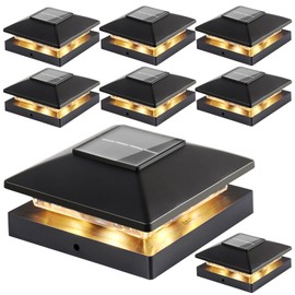 Solar Post Cap Lights Outdoor 8pack, Black Waterproof Solar Powered Deck Fence Post Lights Fit 4x4 Wood/Vinyl Posts, Bright Warm White Solar Post Lights Decorate Deck, Patio, Porch, Fence