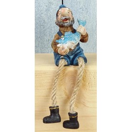 Generisch Maritime Deko Figur Kantenhocker Fischer mit Fisch Kantensitzer Höhe 14cm (WLH)