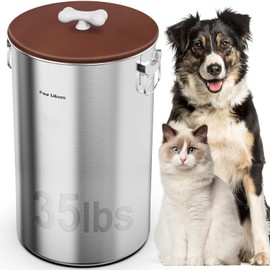Paw Libero 35 Lbs Stainless Steel Dog Food Storage Container with Airtight Lid & Ceramic Bone Handle, Large Metal Dog Food Bin for Dogs & Cats, Keep Fresh, Easy to Clean