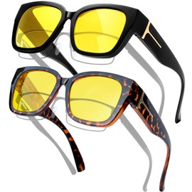 KANASTAL Over Glasses Sunglasses for Women Men Fit Over Night Driving Glasses Yellow Sunglasses Square Shades