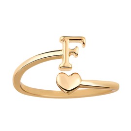 Mikovivi Stackable Rings Heart Initial Letters, Adjustable Rings The Little Finger Cute Rings Capital Letter Heart Rings Tarnish Resistant Gold Rings Jewellery Gift for Women Teenagers, M