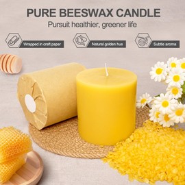 Beeswax Candles, 2 Pack Large Pillar Candles 3 * 3in, Pure Beeswax Candle for Home, 100 Hours Long Burning for Emergeny, Unscented Dripless Bee Candle for Yoga Wedding Party