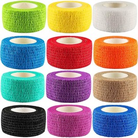 Lenicany 12Pack 1” x 5 Yards Self Adhesive Bandage Wrap, Elastic Self Breathable Self Adherent Wrap for Pets, Athletic Cohesive Bandage for First Aid, Sports Injury & Protection, 12Color