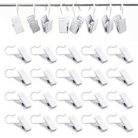 ADOFUN Curtain Clips, Stainless Steel, Set of 50, Curtain Hooks with S Hooks, Strong Pinching, Shower Curtain Clips, Easy Installation, Rust Resistant, White