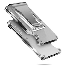 XIANGUO Men's Wallet with Money Clip, Anti-Magnetic Card Case, Stylish, Lightweight, Slim, Silver