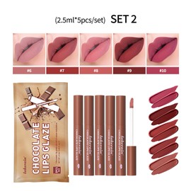 BAISEN DIARY 5 Pcs/set Silky Texture Chocolate Matte Lipsticks Set, Matte Finish, Non-stick, Waterproof Lip Gloss Chocolate Lip Glaze Set, Up to 12 Hours Lip Makeup (Set 02, 5PCS)