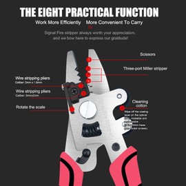 Fiber Optic Stripper, 8 in 1 Fiber Optic Stripper Tool, Wire Cutters Pliers Electrician Tools for Wire Stripping Cutting & Cleaning, Fiber Cable Stripping Tool for Working Technicians, Electricians