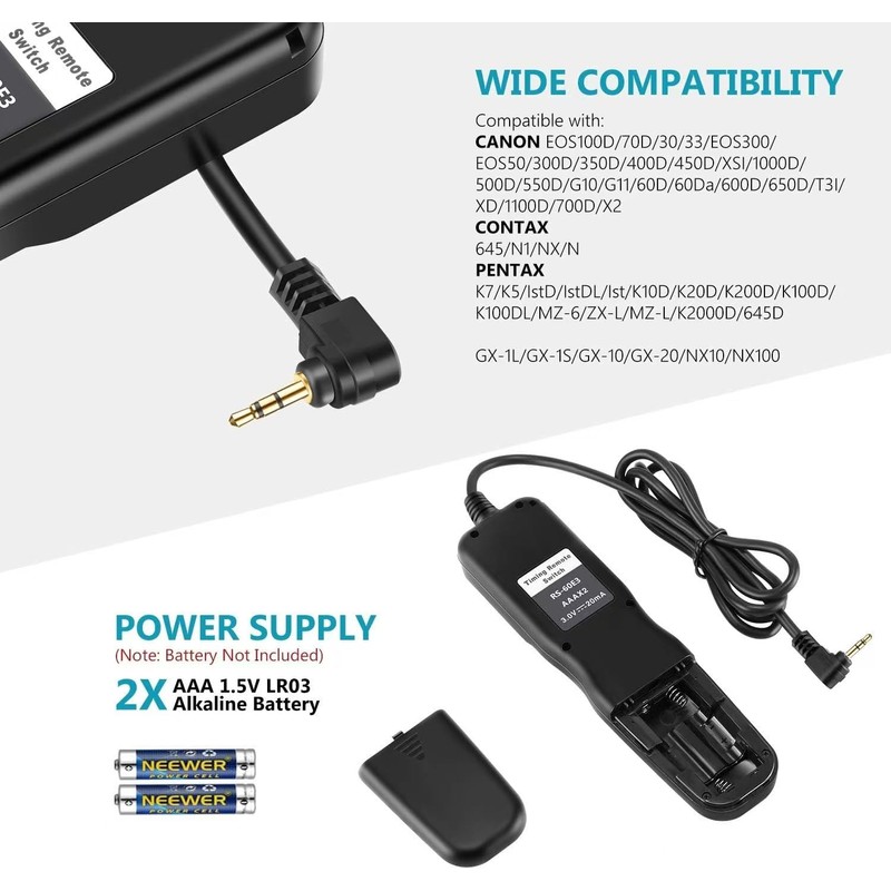 NEEWER LCD Timer Shutter Release Remote Control Cord RS-60E3 Replacement