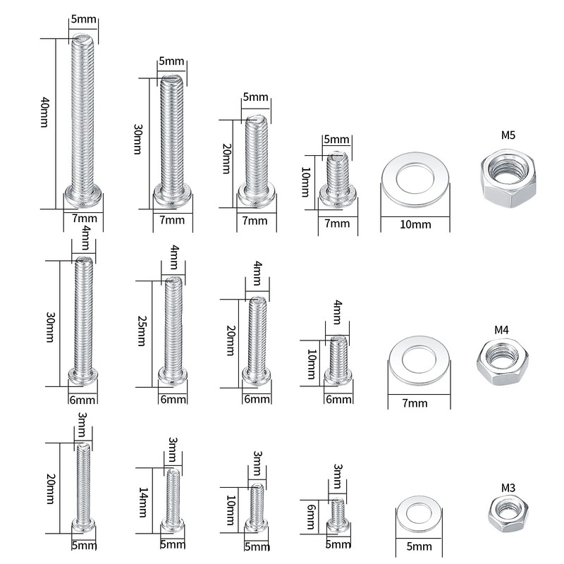 Ewwtrey 720 Pieces M3 M4 M5 Galvanised Screws with Nuts