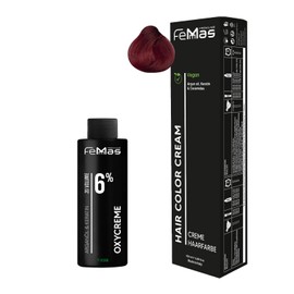 Femmas Hair Colour Set Red I Hair Colour Cream 100 ml + Oxycreme 100 ml 6% I Permanent Hair Colouration + Developer I Gentle & Long Lasting I Salon Hair Colour for Home