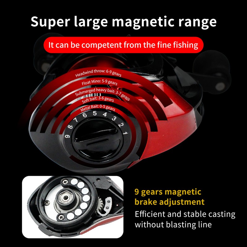 7.2:1 High Speed Baitcasting Reel Strong Braking Force Durable Magnetic