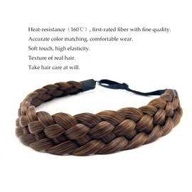TOECWEGR 5 Strands Synthetic Hair Braided Headband Hairpiece Classic Chunky Wide Plaited Braids ElasticMulti-Color Headband Ladies Beauty Headwear
