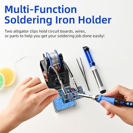 KEPIOG Soldering Iron Kit, 100W High Power LCD Soldering Iron, 2 Helping Hands Soldering, Flux, Iron Tips, Tin Wires, Solder Sucker, Tweezers. °C/℉ Conversion, Auto Sleep，Temperature Calibration