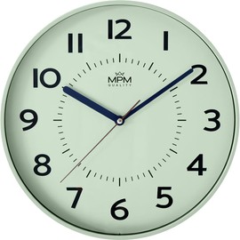 MPM Quality Design Plastic Wall Clock, Green, Large Arabic Numerals, Quartz Movement, Diameter 320 mm, Modern, Analogue Wall Clock, Wall Decoration, Decoration for Living Room, Kitchen, Office,