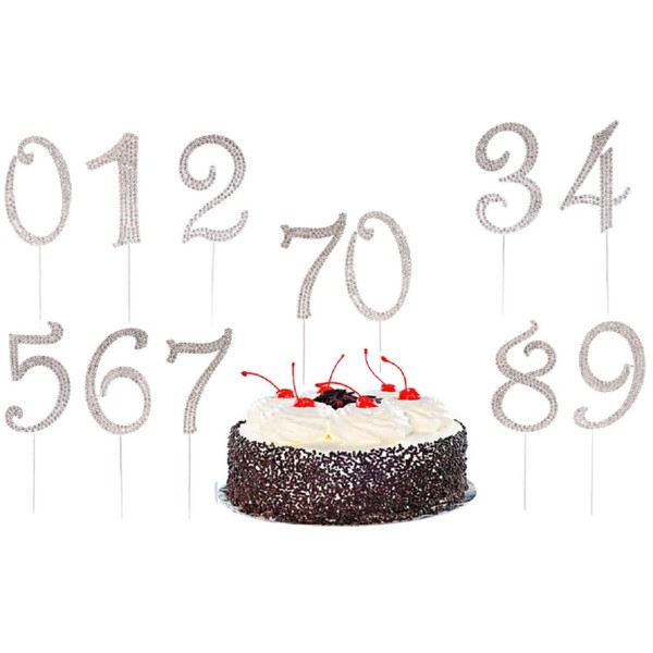 zmgmsmh - Decoración de tarta de cumpleaños con número 70 para mostrar años de 70 o números de edad, aniversario de 70, adornos de diamantes de imitación plateados para fiestas, bodas y aniversarios (número 70, plateado)