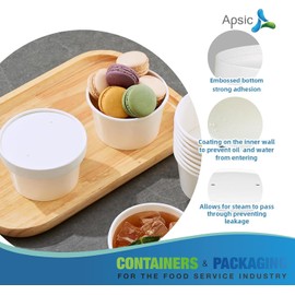 Apsic Disposable Paper Soup Cups - 100 Sets 16oz Small To Go Soup Bowls with Vented Lids - Hot & Cold Friendly - Take Out Food Storage Containers for Dining, Catering, Events and Party