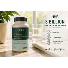 Holland & Barrett 3 Billion Live Friendly Bacteria with Acidophilus – Gut Health Probiotic Supplement, 4 Live Strains, Proven to Reach the Gut Alive, Vegan, 120 Capsules, 1 A Day