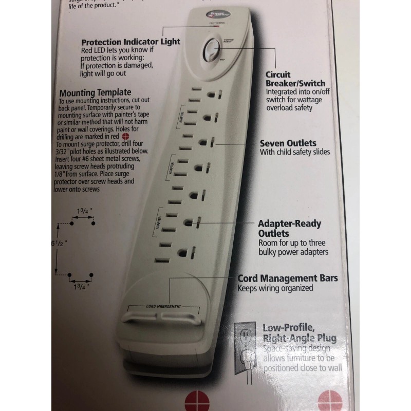 Power Sentry 7 Outlet 1100 Joules Surge Protector w/ 3'