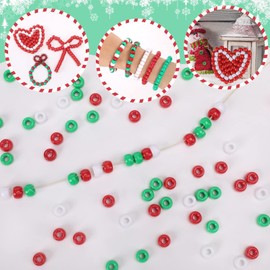 UPINS Christmas Pony Beads for Jewellery Making, Friendship Bracelets, Crafts, Small Plastic Beads, Red, Green, White, Pony Beads, DIY for Necklaces, Accessories(Christmas), 1200 Pieces
