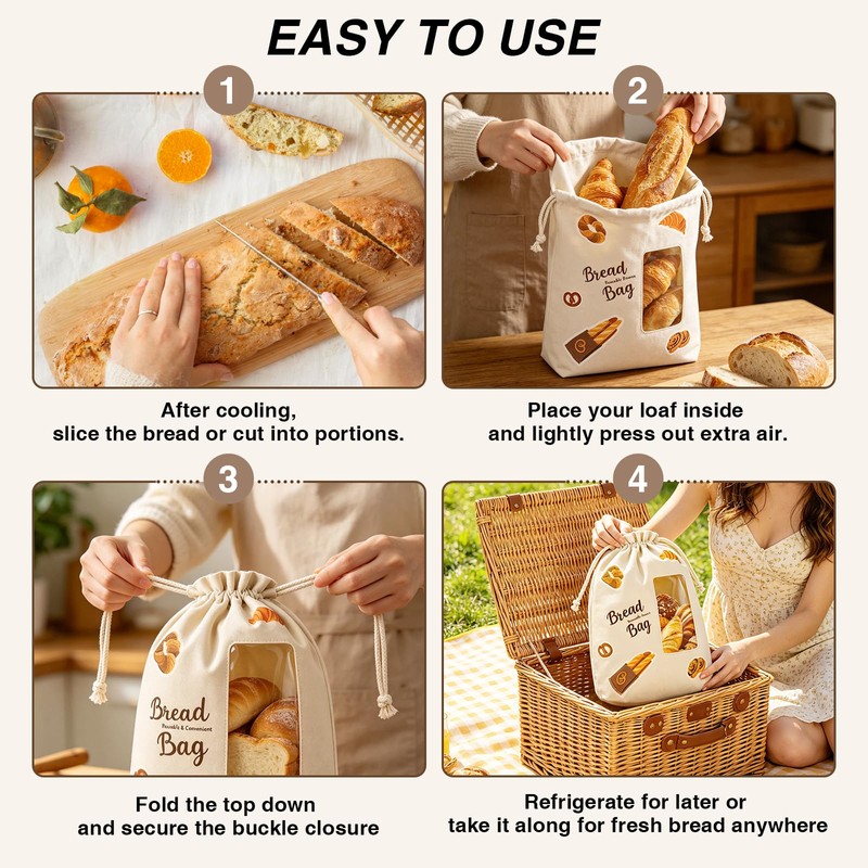 Stnopw Reusable Beeswax Bread Bag with Clear Window, Large Stand-Up