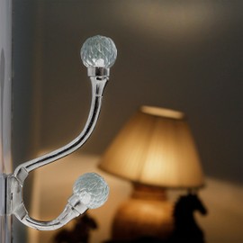 Indian Shelf Pack of 6 Heavy Duty Double Prong Crystal Decorative Coat Hooks Unique Clear Coat Rack Wall Mount Glass Wall Hooks for Hanging Towel Holder Backpack Purse Hanger- Style 21