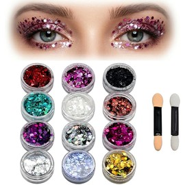 12 Colores Gel de Purpurina para Cuerpo y Rostro, Brillo Lentejuelas Sirena Maquillaje en Gel con Purpurina para Labios, Cabello, Ojos, Maquillaje de Festival y Decoración Corporal