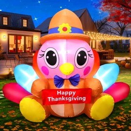 FunFanso 4 FT Thanksgiving Inflatable Turkey Outdoor Decorations with Bright LED Lights, Eye-catching Blow Up Turkey with Colorful Tail for Garden Fall Yard Lawn Indoor House Holiday Party Decor
