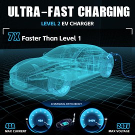 TLE LEVEL Level 2 EV Charger - Portable 40 Amp 9.6kW EV Charger, NEMA 14-50 Plug Electric Vehicle Charging Stations for J1772 Electric Cars, 25' Cable Smart 240V EV Chargers for Home