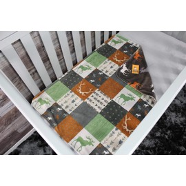 Dear Baby Gear Deluxe Baby Blankets, Custom Minky Print Double Layer, Faux Quilt Rust Adventure and Moose on Brown, 38 Inches by 29 Inches