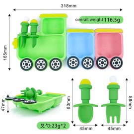 Apro Vision Toddler Plates，Train Children's Toddler Plates，Kids Train Kids Dinnerware Set with Utensils，Green&Red