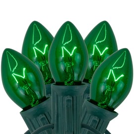 25-Count C7 Transparent Green Christmas Light Set, 24 ft Green Wire