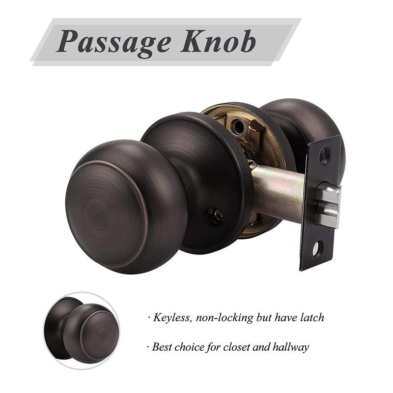 Probrico Door Knob 10 Pack, Interior Door Handles Keyless Passage