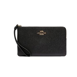 COACH WOMENS CORNER ZIP WRISTLET IN LEATHER 2961, Gold(3888)/Black, One Size