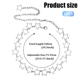 OWMOSYX Silver Star Waist Chain Belt Adjustable Trendy Plus Size Belt Chain For Dresses Skirts Jeans Women Girls Ladies