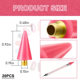 WOKOTO 20 Pieces Pink Wax Replacement Head Tips For Rhinestone Picker Tool, Replacement Wax Head Tips For Rhinestone Tool, Nail Rhinestones Picker Wax Tips Nail Dotting Pen To Pick Up Gem Jewelry