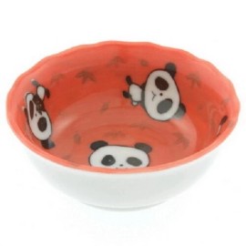 Made in Japan SET of 2 Japanese 3.5"D Soy Sauce Soup Bowls Red Bamboo Panda Made in Japan
