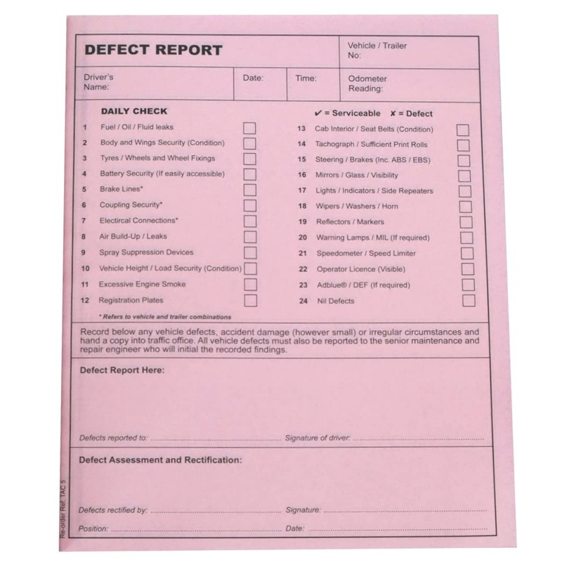(Pack of 2) Daily Check Driver Defect Book HGV Truck