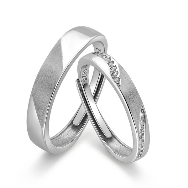 Meissa Couple Rings 925 Sterling Silver Dainty Diamond Wedding Bands
