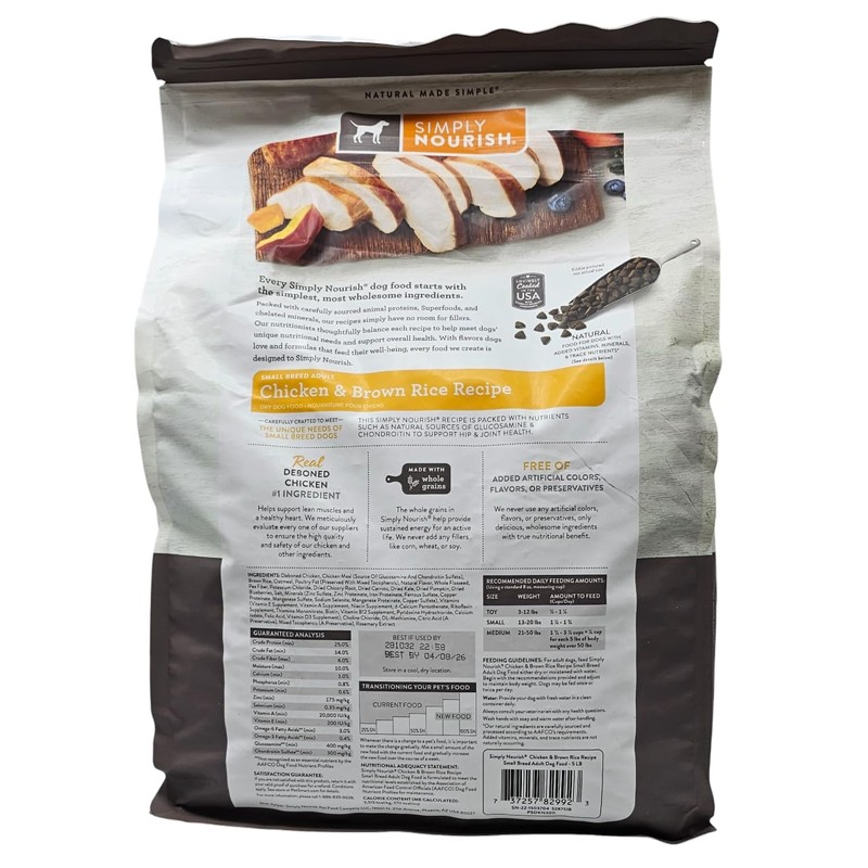 SIMPLY NOURISH Small Breed Adult Dog Food, Chicken and Brown