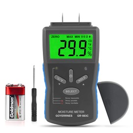 Moisture Meter, Pin Type Digital Wood Moisture Meter, GR-883C Hand Moisture Sensor with 3 Coloured Indicators and Backlight LCD Display Tester for Wood, Hardened Materials Hygrometer