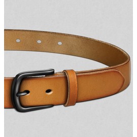 BULLIANT Men belt, Grain Leather Belt For Men Dress Casual Jeans 1 3/8(orange brown,34"-36" Waist Adjustable)