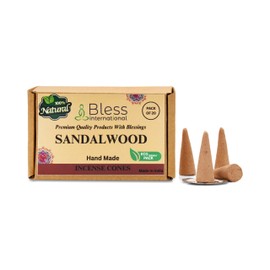 Bless International Sandalwood 100%-Natural-Incense-Cones Handmade-Hand-Dipped Organic-Chemicals-Free for-Purification-Relaxation-Positivity-Yoga-Meditation The-Best-scents (20 Count)