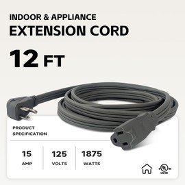 GREATIDE Heavy Duty Appliance Extension Cord 12 ft - 14 Gauge 3 Prong Flat Plug Extension Cord, 15 Amp SPT-3 Extension Cable for Refrigerator, Space Heater, Air Conditioner, Indoor Use, White